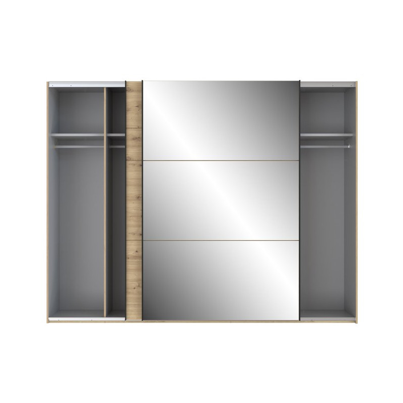 Szafa przesuwna z lustrem 270 cm Trondheim TDHS1211 dąb artisan