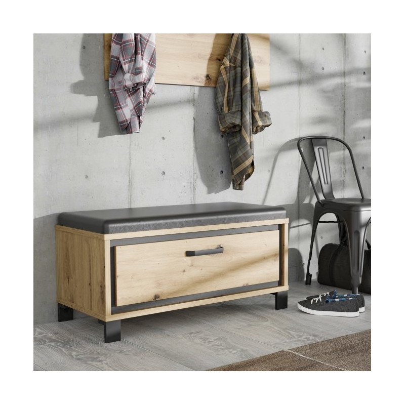 Ławeczka tapicerowana Trondheim TDHT011 dąb artisan/czarny