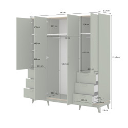 Szafa SCANDI 190 cm dąb olejowany/ceglany – 4 drzwi, 6 szuflad
