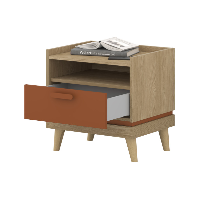 Stolik nocny Scandi Typ 22 Dąb olejowany/Ceglany Helvetia Wieruszów