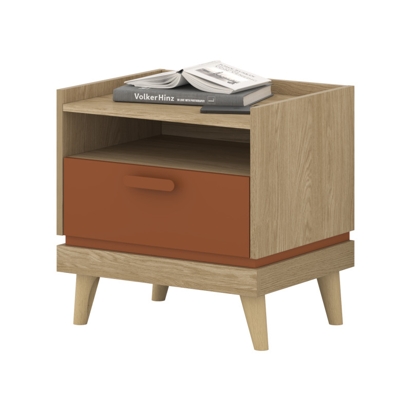 Stolik nocny Scandi Typ 22 Dąb olejowany/Ceglany Helvetia Wieruszów