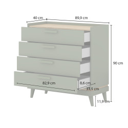 Komoda SCANDI 90 cm zieleń/dąb olejowany – 4 szuflady Scandi