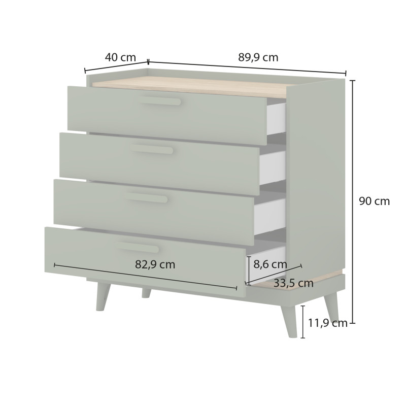 Komoda SCANDI 90 cm dąb olejowany/ceglany – 4 szuflady Scandi