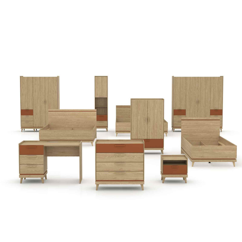 Komoda SCANDI 90 cm dąb olejowany/ceglany – 4 szuflady Scandi