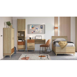 Łóżko SCANDI 100x200 dąb olejowany/ceglany – styl Scandi