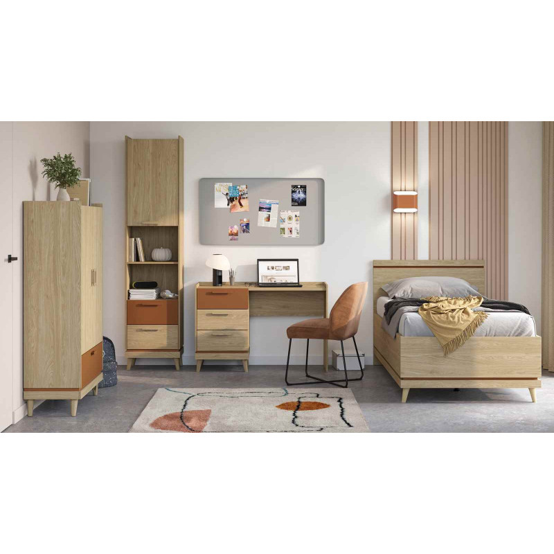 Łóżko SCANDI 100x200 dąb olejowany/ceglany – styl Scandi