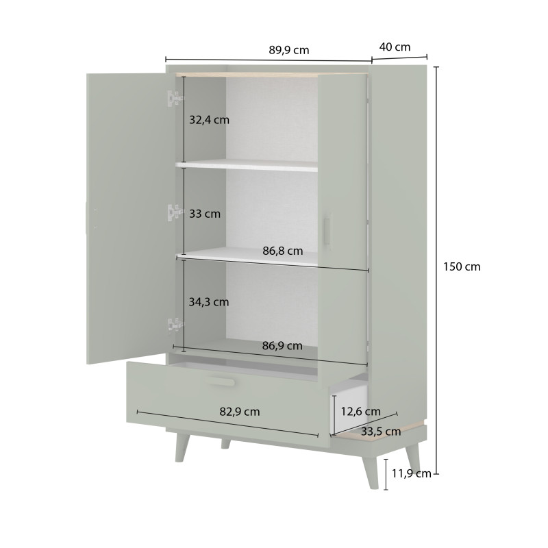 Bieliźniarka SCANDI 90 cm zieleń/dąb olejowany – szuflada