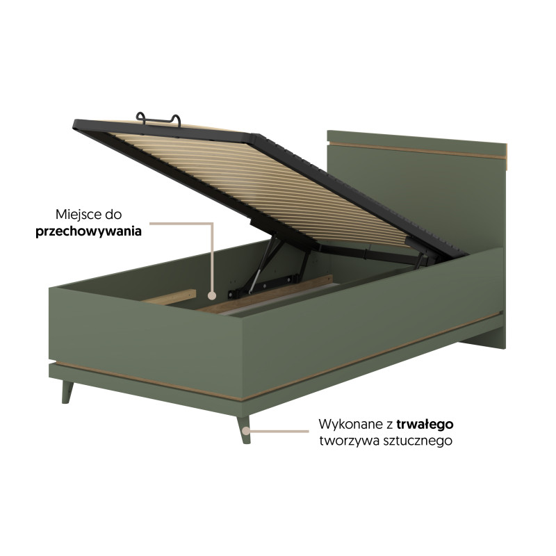Łóżko 100 z pojemnikiem Scandi Typ 54 Zgaszona Zieleń Helvetia Wieruszów