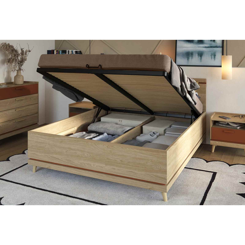 Łóżko 180 z pojemnikiem Scandi Typ 52 Dąb Olejowany/Ceglany Helvetia Wieruszów