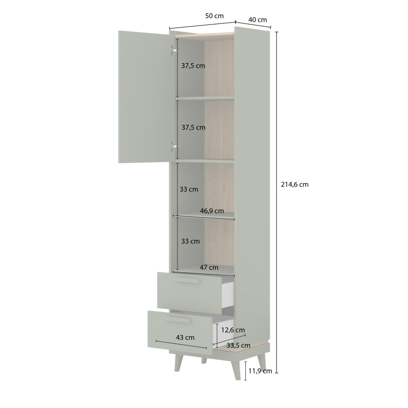 Regał SCANDI 50 cm zielony dąb olejowany | Helvetia