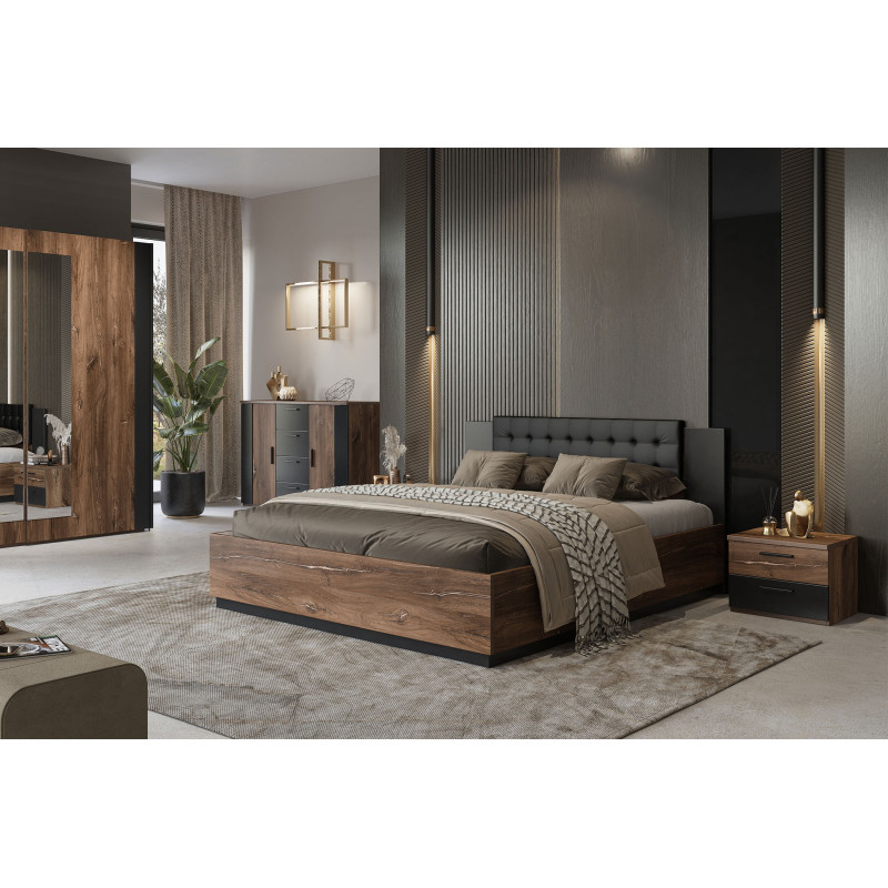 Łóżko 140 z zagłówkiem Sigma Typ 30 Dąb Flagstaff/Miedziana Nić Helvetia Wieruszów