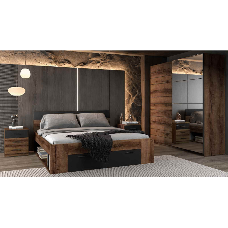 Szafa przesuwna BETA 221 z lustrem dąb monastery-czarny