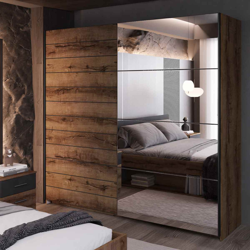 Szafa przesuwna z lustrem Beta Dąb Monastery/Czarny Helvetia Wieruszów