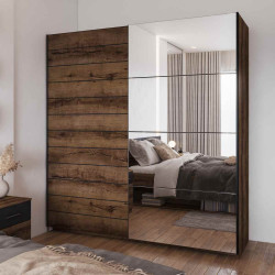 Szafa przesuwna 200 cm z lustrem Beta Dąb Monastery/Czarny Helvetia Wieruszów