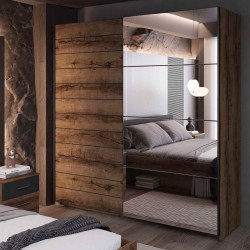 Szafa przesuwna 200 cm z lustrem Beta Dąb Monastery/Czarny Helvetia Wieruszów