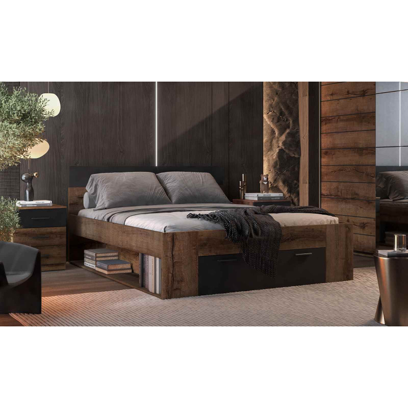 Łóżko 160 cm Beta Dąb Monastery/Czarny Helvetia Wieruszów