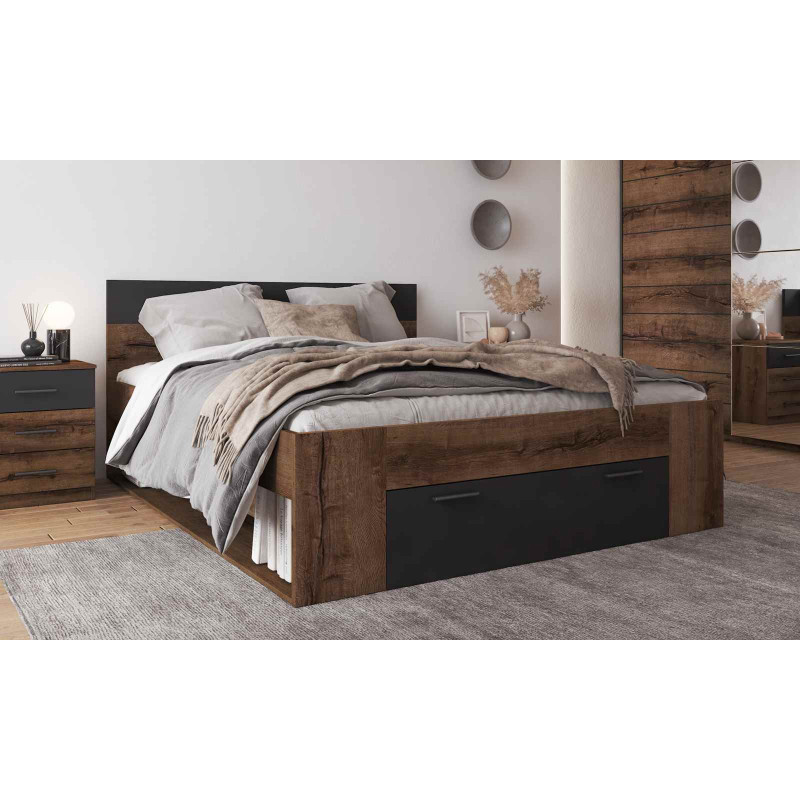 Łóżko 160 cm Beta Dąb Monastery/Czarny Helvetia Wieruszów