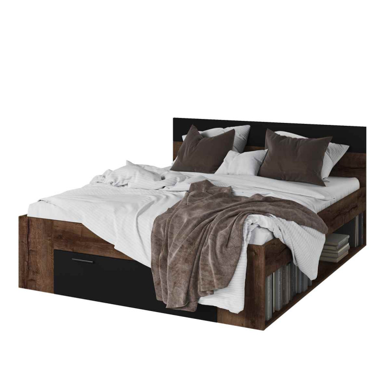 Łóżko 160 cm Beta Dąb Monastery/Czarny Helvetia Wieruszów