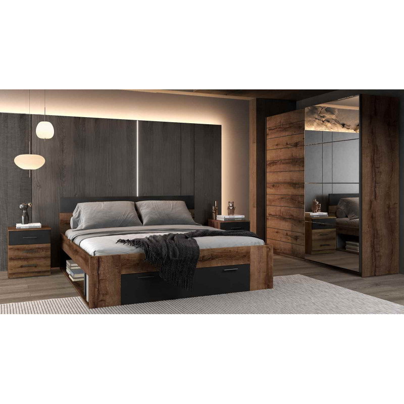 Komoda BETA dąb monastery-czarny do sypialni 132 cm