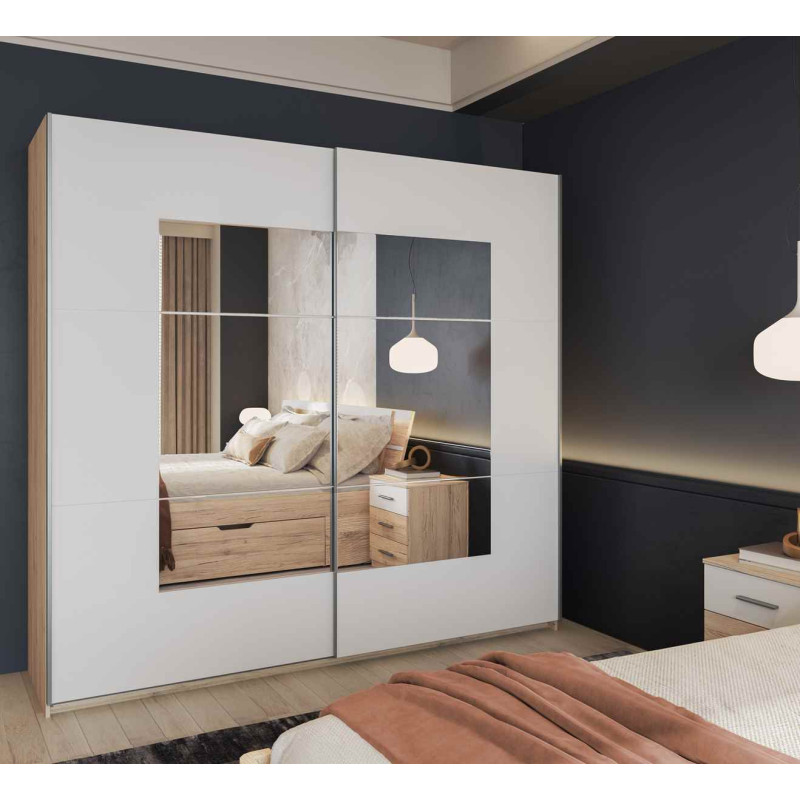 Szafa przesuwna 220 cm z lustrem Beta Remo Jasne/Biały Helvetia Wieruszów