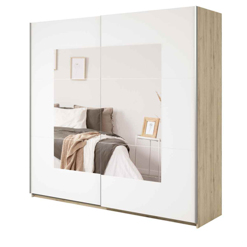 Szafa przesuwna 220 cm z lustrem Beta Remo Jasne/Biały Helvetia Wieruszów