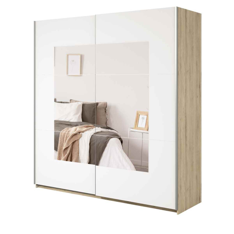 Szafa przesuwna 200 cm z lustrem Beta Remo Jasne/Biały Helvetia Wieruszów