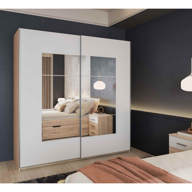 Szafa przesuwna 200 cm z lustrem Beta Remo Jasne/Biały Helvetia Wieruszów