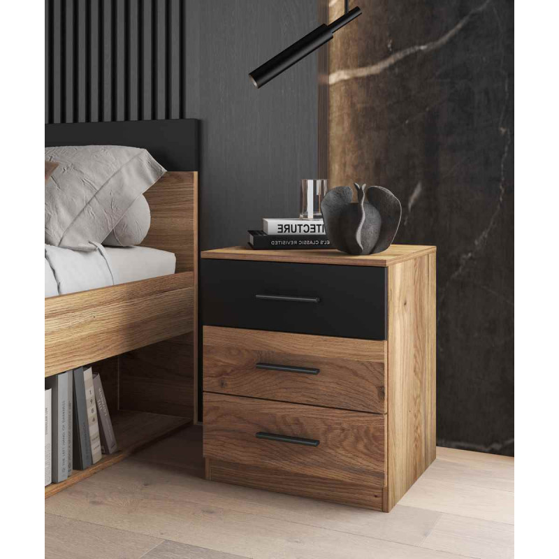 Stolik nocny BETA 3 szuflady dąb Mauvella | Domowanie