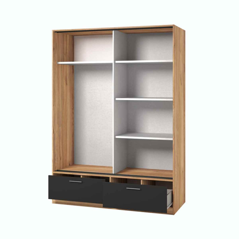 Szafa przesuwna 150 cm z lustrem Beta Dąb Mauvella/Czarny Helvetia Wieruszów