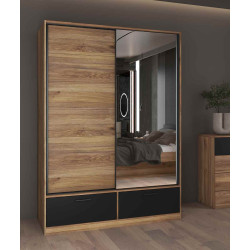 Szafa przesuwna 150 cm z lustrem Beta Dąb Mauvella/Czarny Helvetia Wieruszów