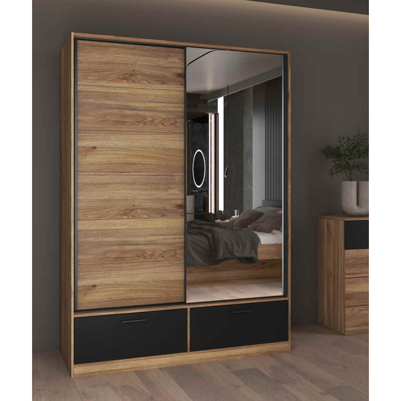 Szafa przesuwna 150 cm z lustrem Beta Dąb Mauvella/Czarny Helvetia Wieruszów