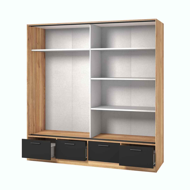 Szafa przesuwna 200 cm z lustrem Beta Dąb Mauvella/Czarny Helvetia Wieruszów