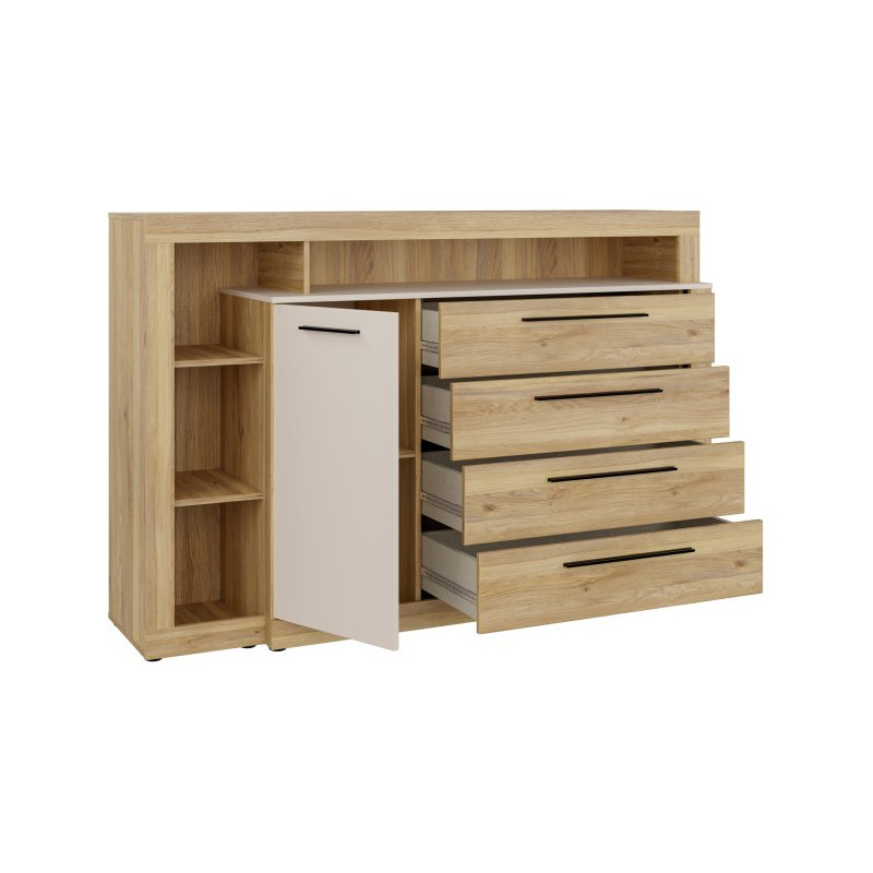 Komoda z szufladami 160 cm BLQK351LT Bellevue piaskowy/dąb mauvella