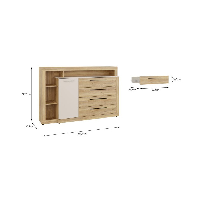 Komoda z szufladami 160 cm BLQK351LT Bellevue piaskowy/dąb mauvella