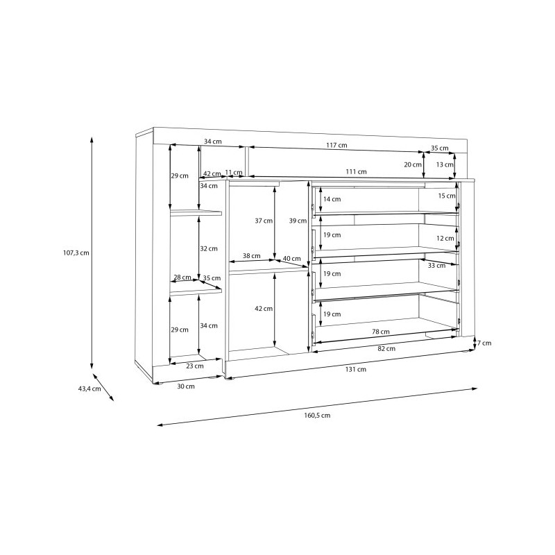 Komoda z szufladami 160 cm BLQK351LT Bellevue piaskowy/dąb mauvella