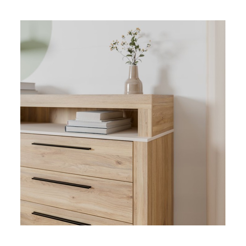 Komoda z szufladami 160 cm BLQK351LT Bellevue piaskowy/dąb mauvella
