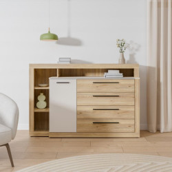 Komoda z szufladami 160 cm BLQK351LT Bellevue piaskowy/dąb mauvella