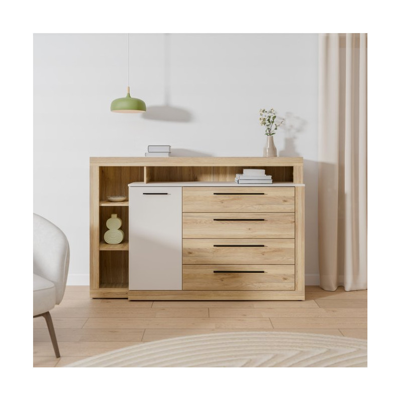 Komoda z szufladami 160 cm BLQK351LT Bellevue piaskowy/dąb mauvella