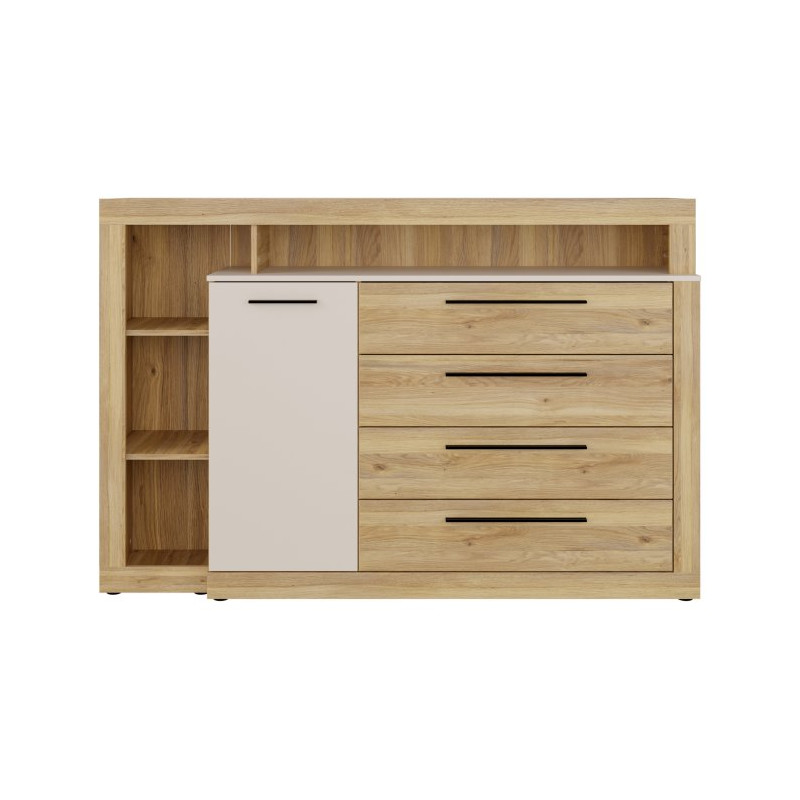 Komoda z szufladami 160 cm BLQK351LT Bellevue piaskowy/dąb mauvella