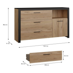 Komoda z 3 szufladami Dalate DQLK22 dąb catania/czarny