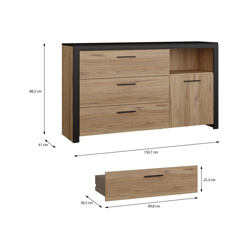 Komoda z 3 szufladami Dalate DQLK22 dąb catania/czarny