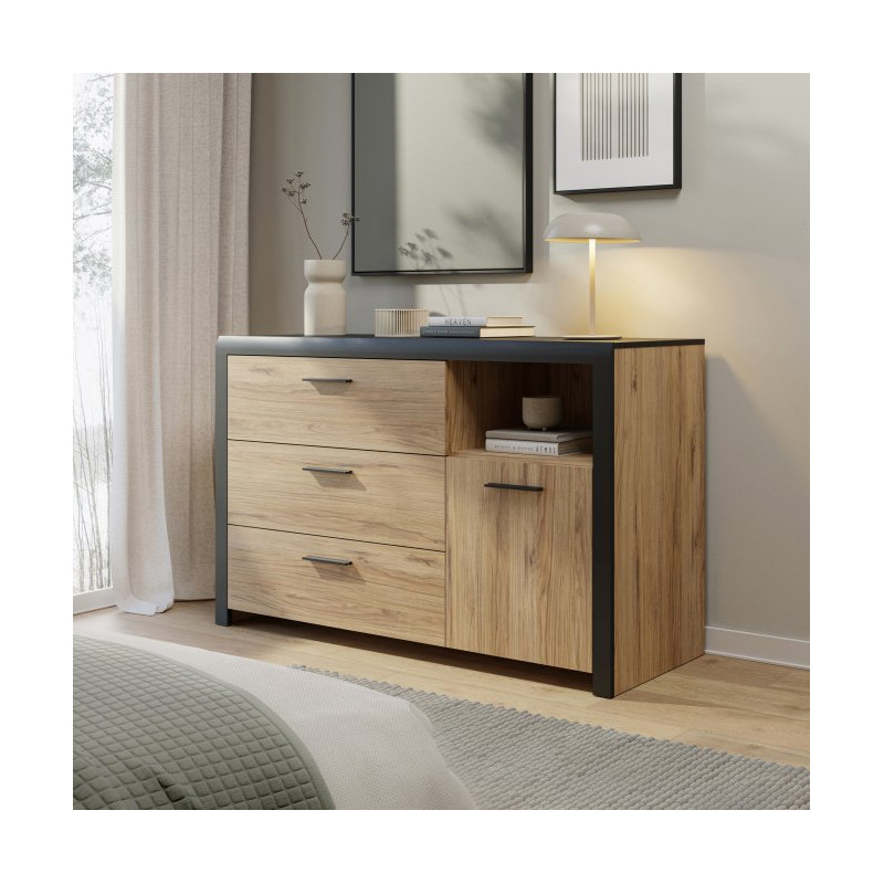 Komoda z 3 szufladami Dalate DQLK22 dąb catania/czarny