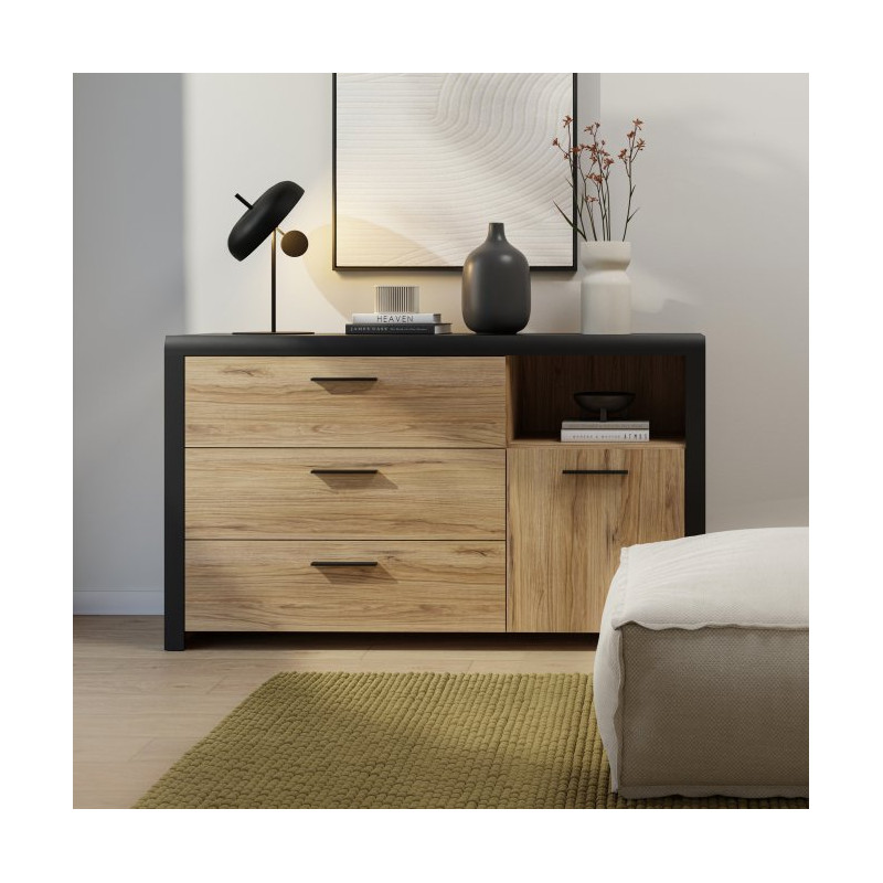 Komoda z 3 szufladami Dalate DQLK22 dąb catania/czarny