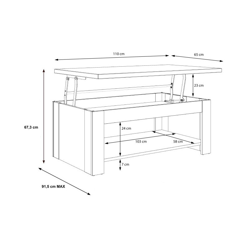 Stolik kawowy z podnoszonym blatem 110x65 cm Duro DURT511 dąb riviera/dąb cabezone