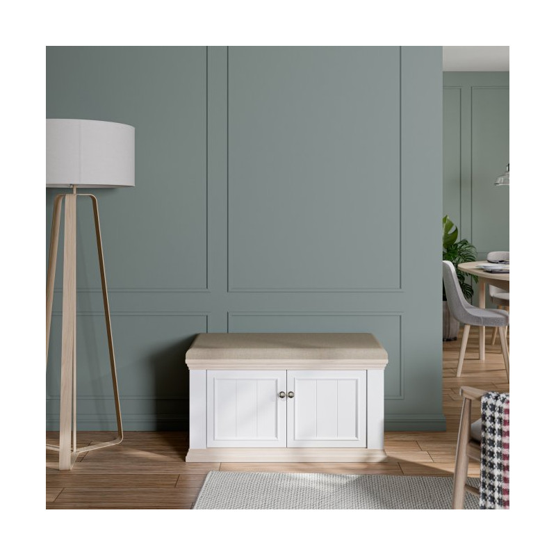 Ławeczka tapicerowana Pontypool PNTD122 biały/dąb riva