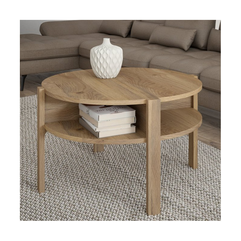 Stolik kawowy okrągły 75x75 cm Breathtaker CFTT5024 dąb mauvella