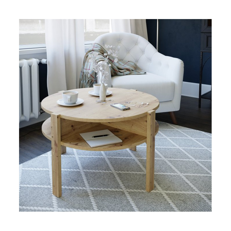 Stolik kawowy okrągły 75x75 cm Breathtaker CFTT5024 dąb artisan