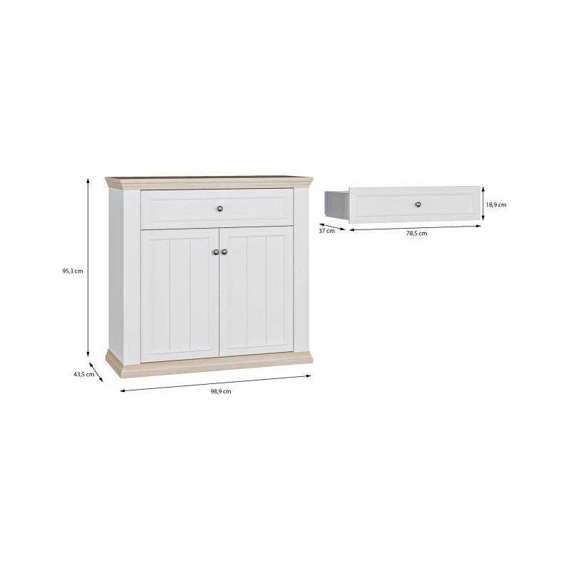 Komoda dwudrzwiowa Pontypool PNTK222 biały/dąb riva