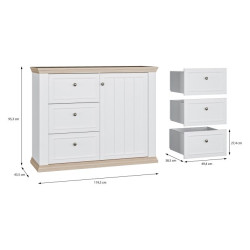 Komoda 120 cm Pontypool PNTK226L biały/dąb riva