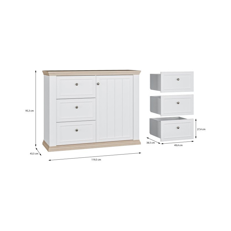Komoda 120 cm Pontypool PNTK226L biały/dąb riva